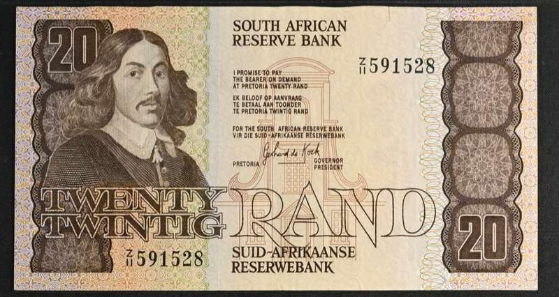 1984 South Africa Reserve Bank GPC De Kock R20 PMG Graded 35 Choice Very Fine