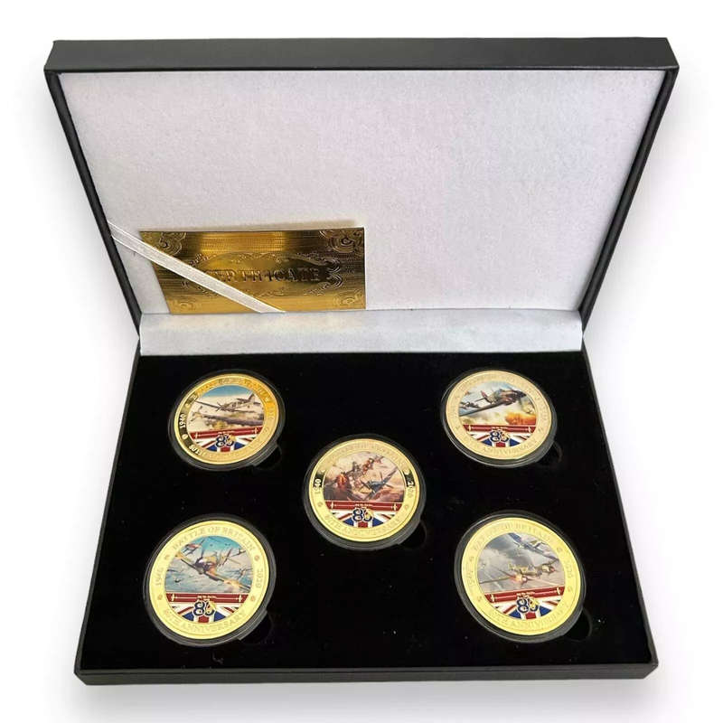 The Battle Of Britain WW2 Gold Plated Coin Set / RAF plane set / Spitfire World War II - 5 Coin Set