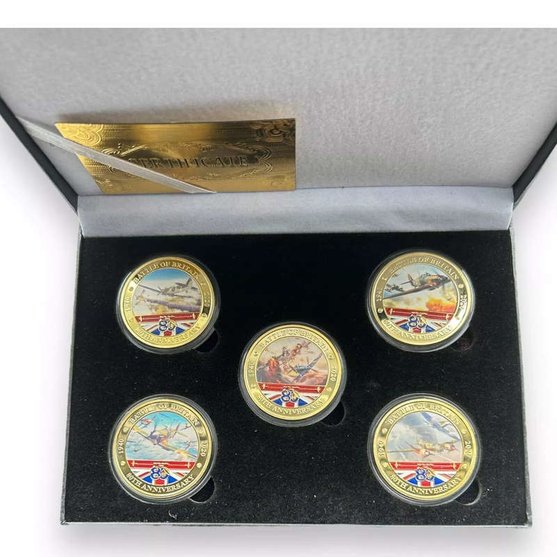 The Battle Of Britain WW2 Gold Plated Coin Set / RAF plane set / Spitfire World War II - 5 Coin Set