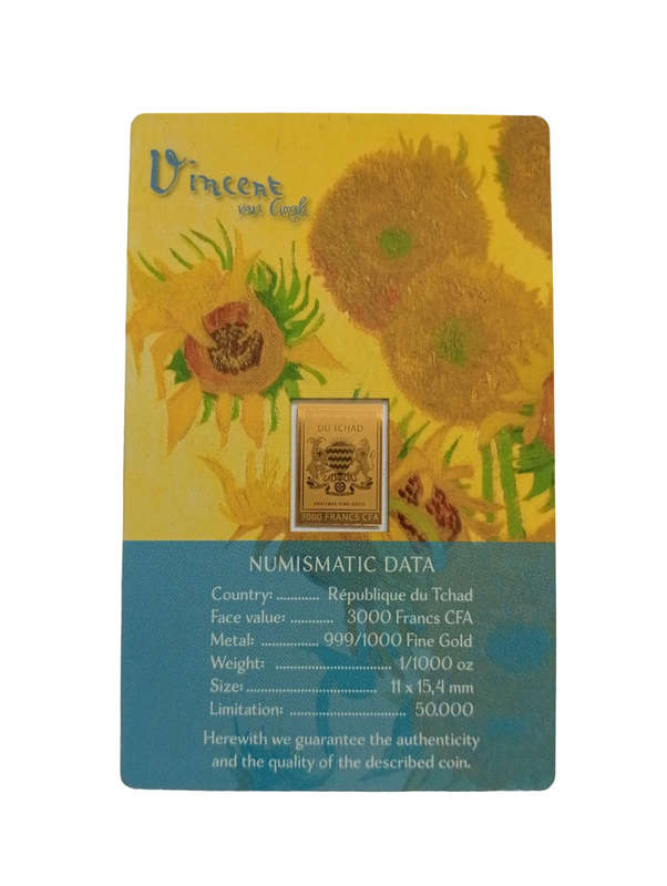 2022 DE Vincent Masterpieces Sunflowers Van Gogh 1/1000 Oz Gold With Certificate