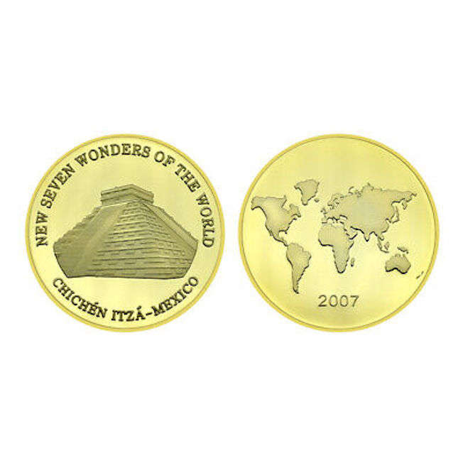 2007 Chichen-Itza Mexico New Seven Wonders of The World Gold Plated Coin