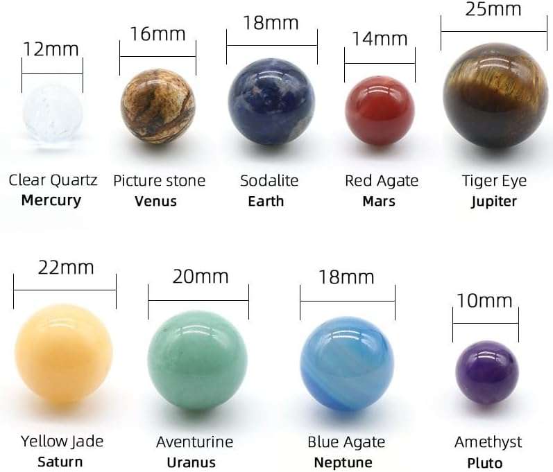 Deluxe Solar System Crystal Collection - 9 Planets Natural Stone Set, for Galaxy & Universe Themed