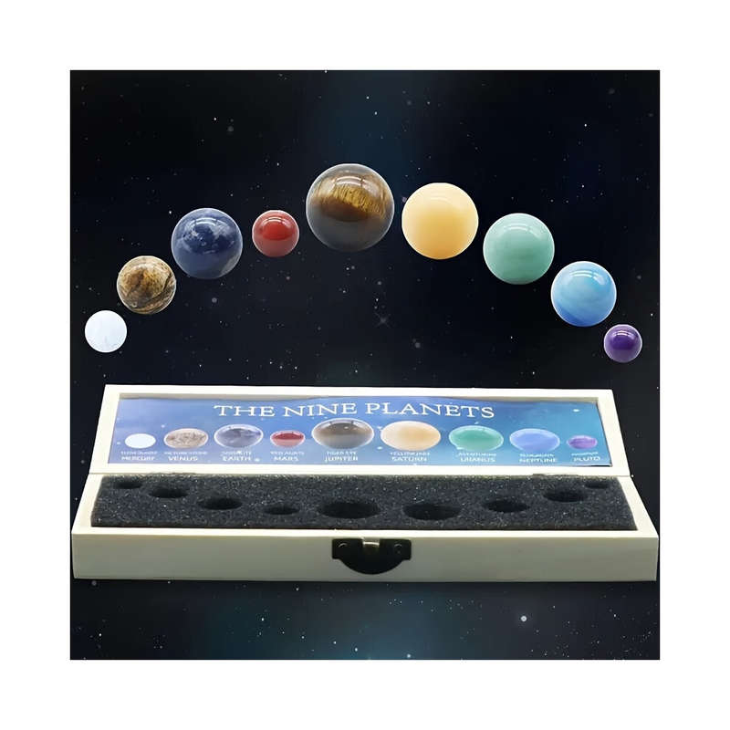 Deluxe Solar System Crystal Collection - 9 Planets Natural Stone Set, for Galaxy & Universe Themed