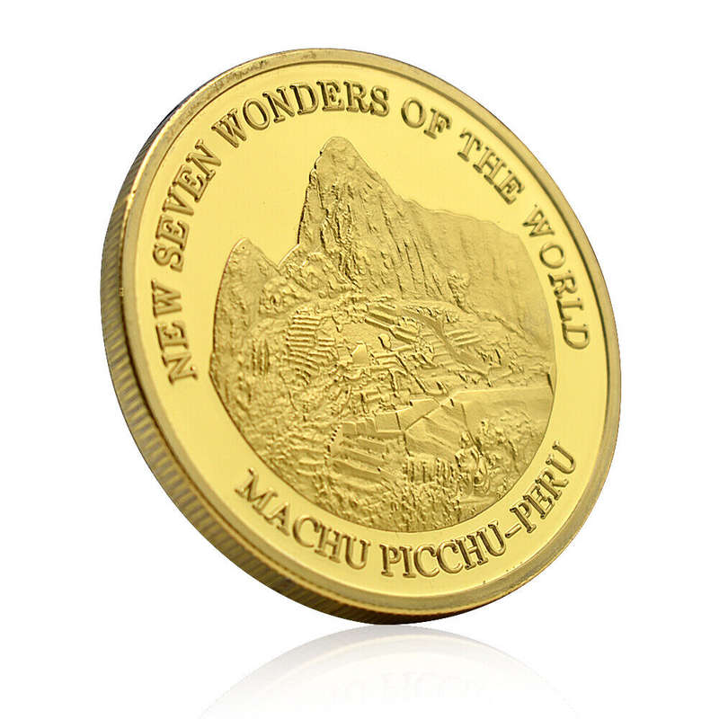 2007 New 7 Wonders of The World Coin Machu Pichu Peru - Gold Plated Medal Seven Wonders of The World