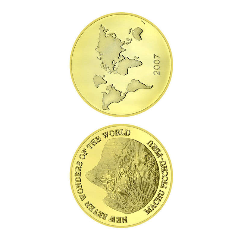 2007 New 7 Wonders of The World Coin Machu Pichu Peru - Gold Plated Medal Seven Wonders of The World