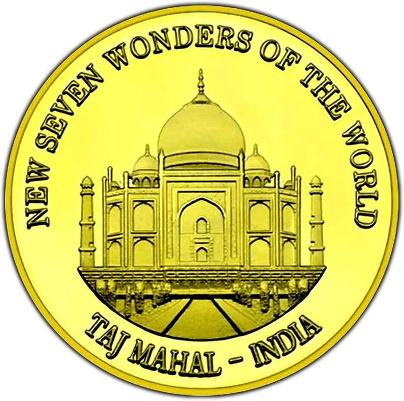 2007 New 7 Wonders of The World Coin Taj Mahal India - Gold Plated Medal Seven Wonders of The World