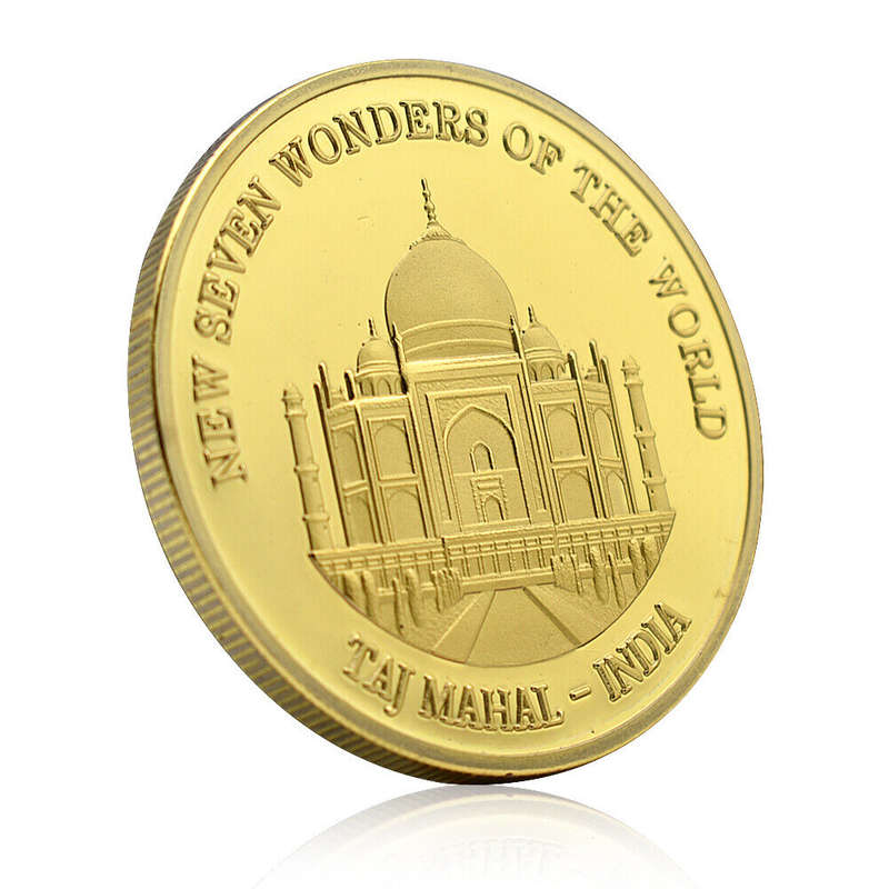2007 New 7 Wonders of The World Coin Taj Mahal India - Gold Plated Medal Seven Wonders of The World