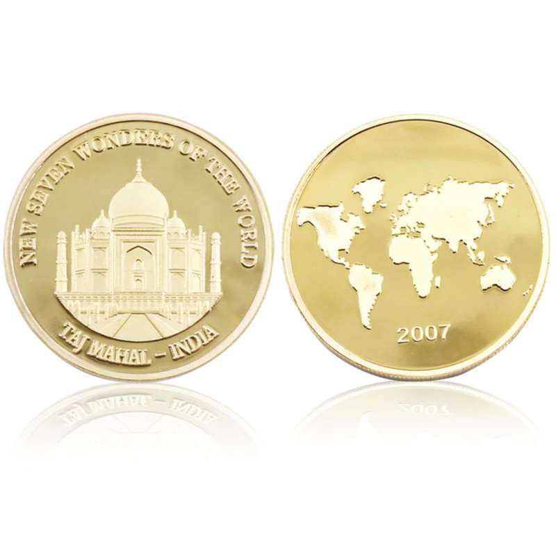 2007 New 7 Wonders of The World Coin Taj Mahal India - Gold Plated Medal Seven Wonders of The World