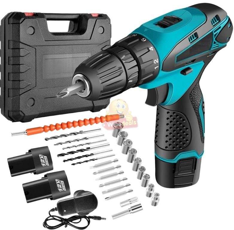Cordless Rechargeable Drill Kit Set with 2 X 18V Lithium Batteries and Accessories - START R1 ONLY
