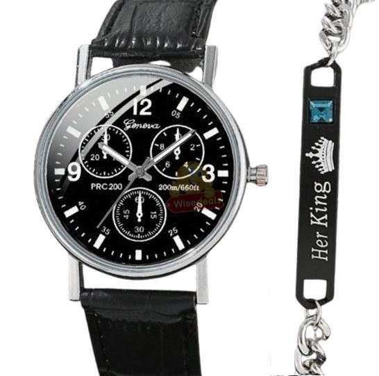 Geneva Mens Quartz Watch and Bracelet Set in Gift Box
