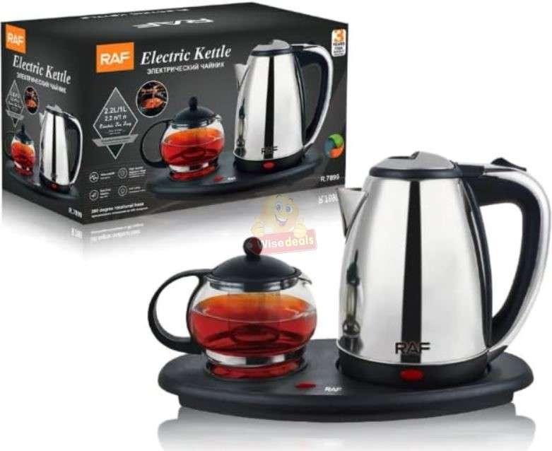 2 Piece RAF Cordless Kettle and Tea Pot with Electric Tray