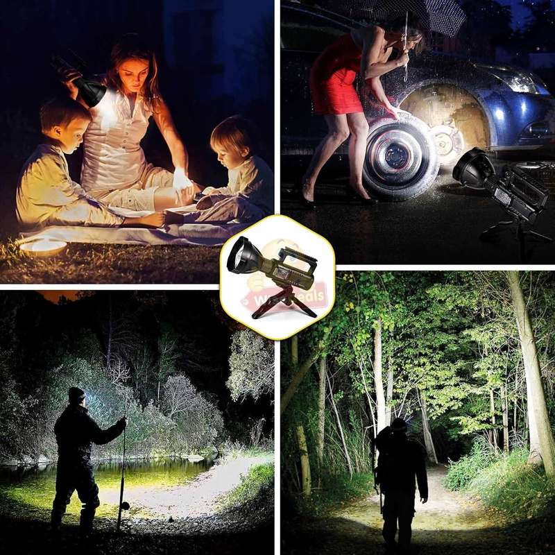 Super Far Distance Large LED Search and Flash Light and Tripod, USB Interface, Mobile Power Bank