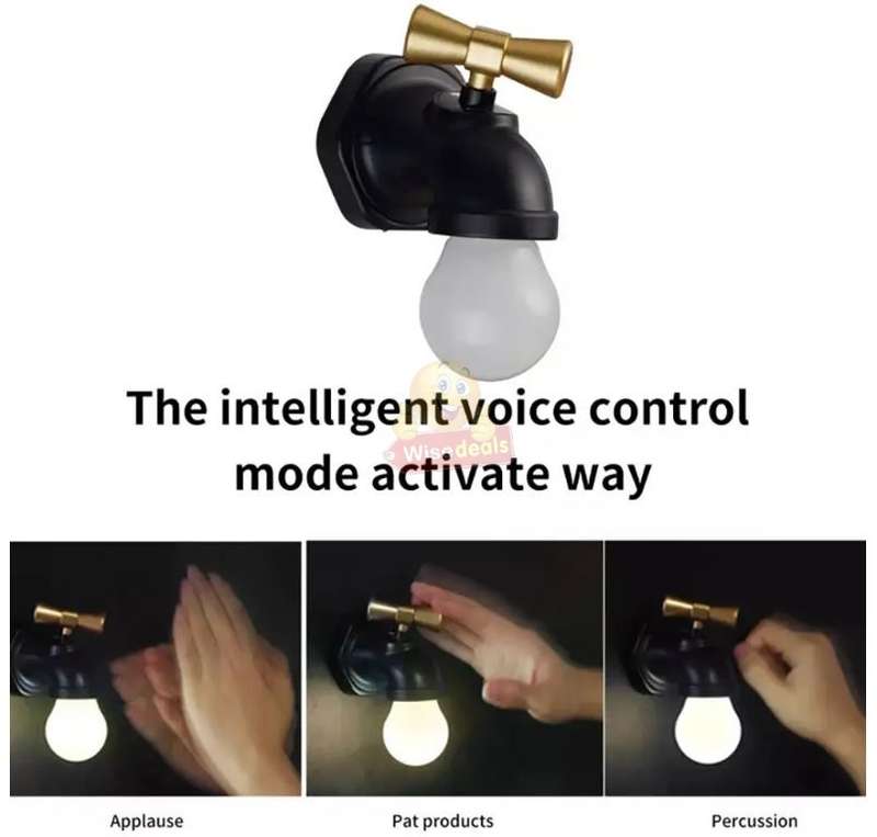 Wall Mount Tap Shape Intelligent Sensor Voice Control Night Light
