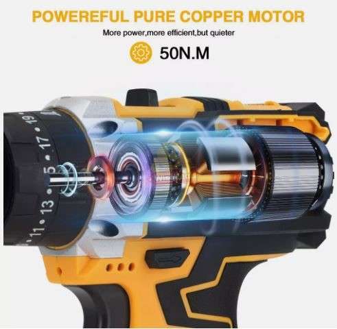 Powerful Cordless Drill with 2 X 48V Lithium Batteries and Accessories in a handy Carry Case