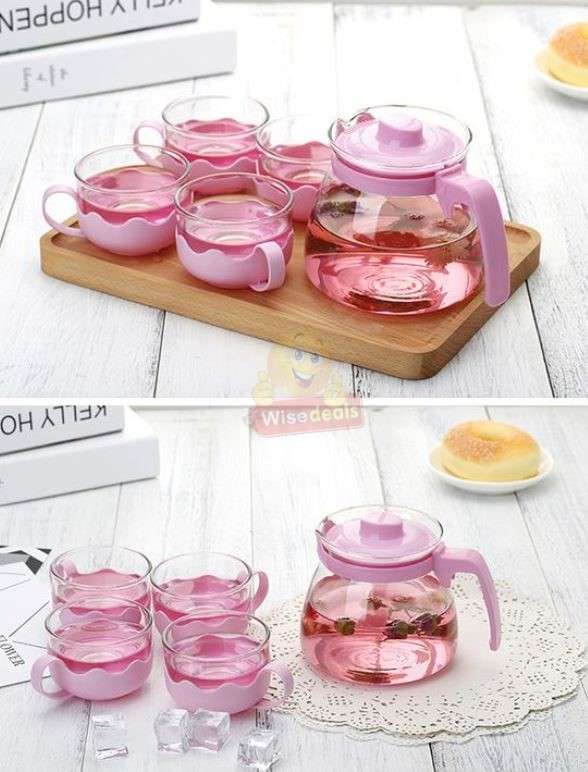 5 Piece Glass Teapot Cup Set Available in 3 Colours