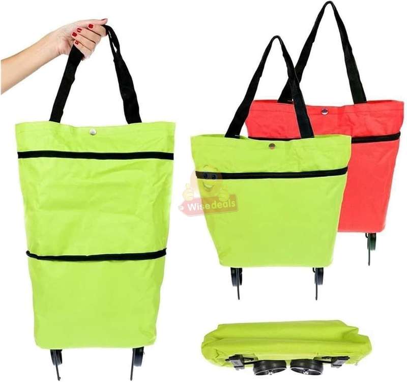 2 in 1 Shopping Shoulder or Trolley Bag with Wheels Durable Waterproof Material