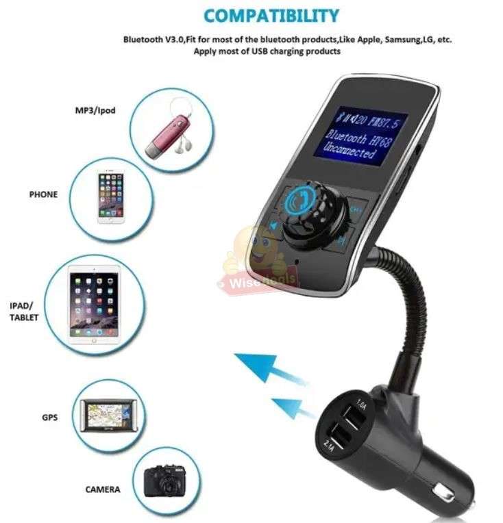 FM Transmitter and Fast Charger in Car Charger or USB Charging
