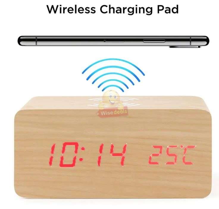 Multi-Function Wooden Alarm Clock with Wireless Charger