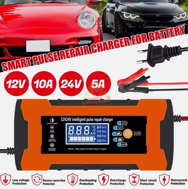 12V 10A -24V 5A Intelligent Pulse Repair LCD Display Battery Charger