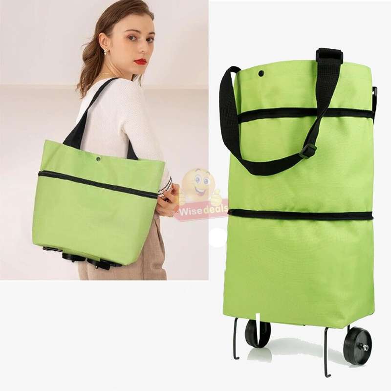 2 in 1 Shopping Shoulder or Trolley Bag with Wheels Durable Waterproof Material