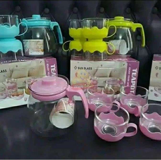 5 Piece Glass Teapot Cup Set Available in 3 Colours