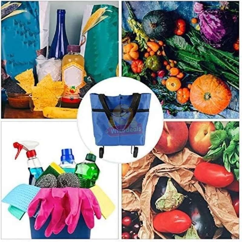 2 in 1 Shopping Shoulder or Trolley Bag with Wheels Durable Waterproof Material
