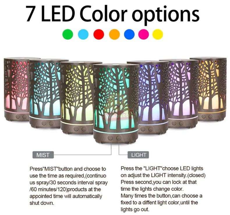 Wood Grain 7 LED Colour Light and Ultrasonic Humidifier Aroma Diffuser