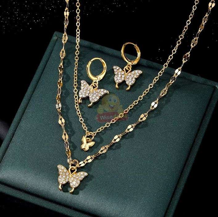 3-in-1 Butterfly Pendant Necklace and Earring Set in Gift Box