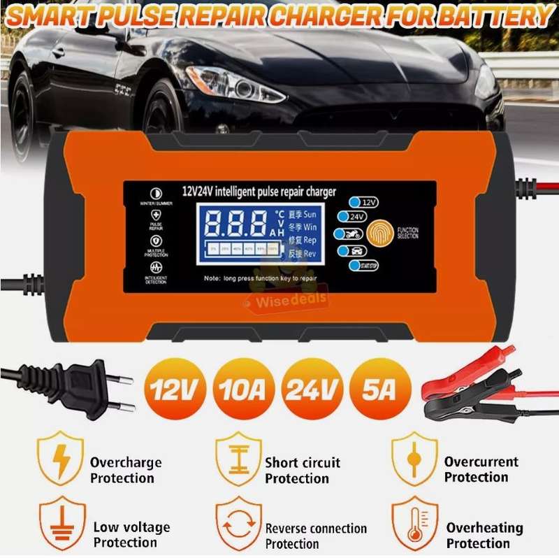 12V 10A -24V 5A Intelligent Pulse Repair LCD Display Battery Charger