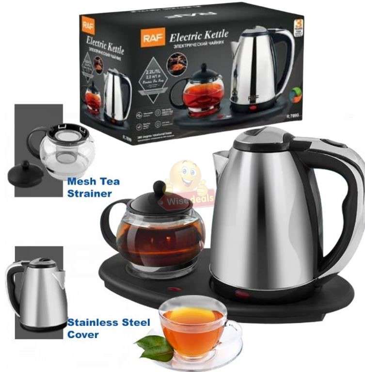 2 Piece RAF Cordless Kettle and Tea Pot with Electric Tray