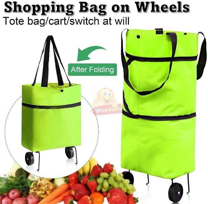 2 in 1 Shopping Shoulder or Trolley Bag with Wheels Durable Waterproof Material