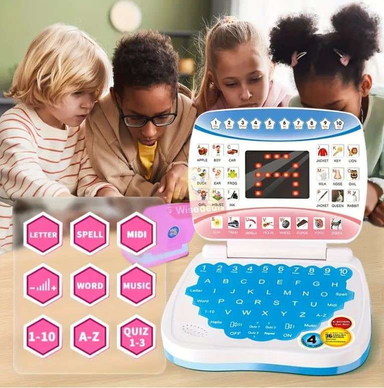 Childrens Educational Study Game Computer in Blue and Pink
