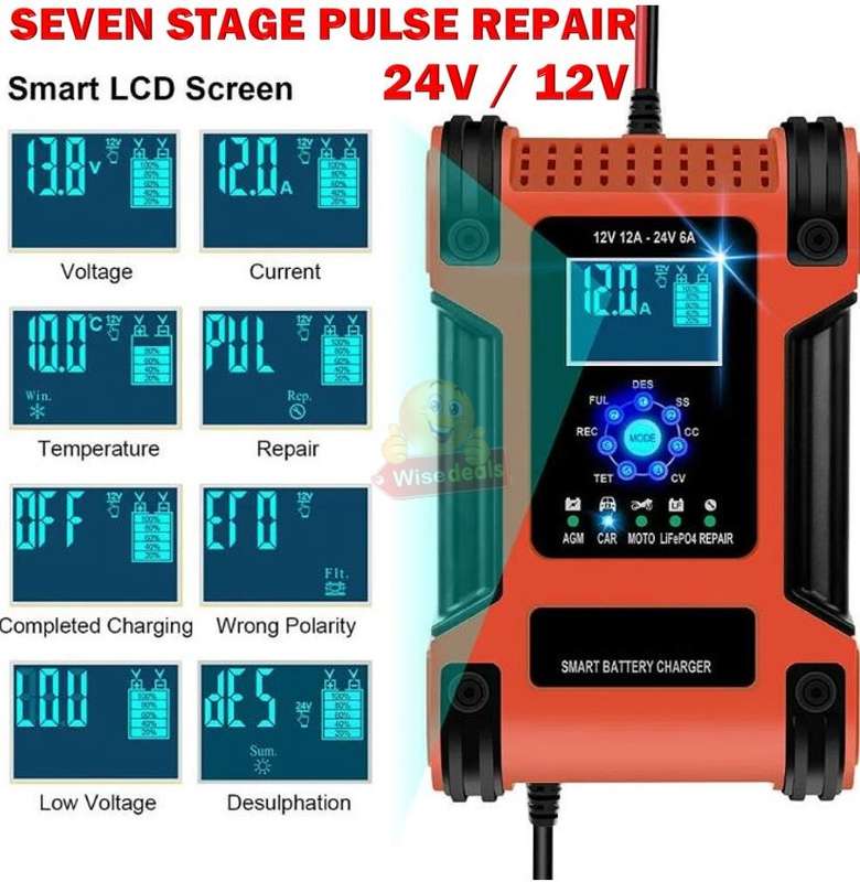 7 Stage Automatic Repair Battery Charger 24V 5A, 12V 10A For Most Battery Types