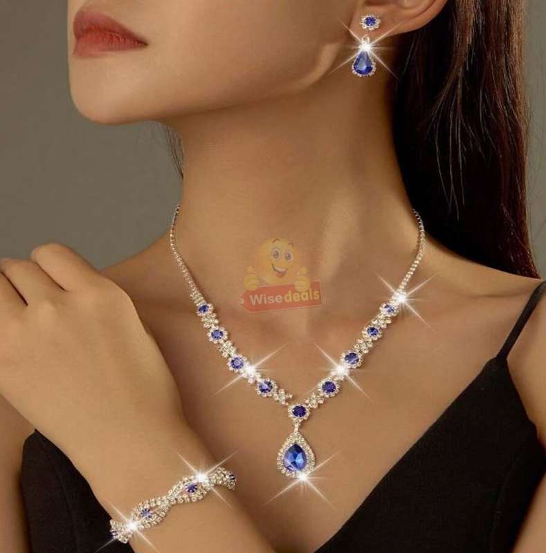 Blue Crystal 3-in-1 Jewellery Set in Complimentary Gift Box
