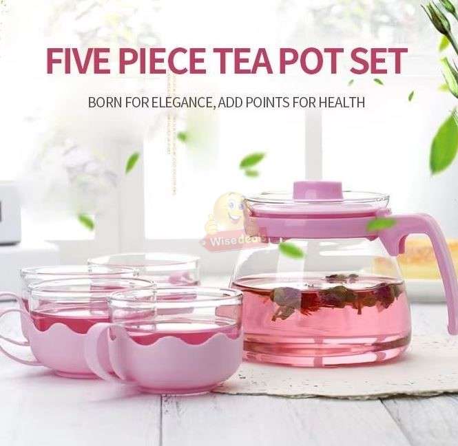 5 Piece Glass Teapot Cup Set Available in 3 Colours