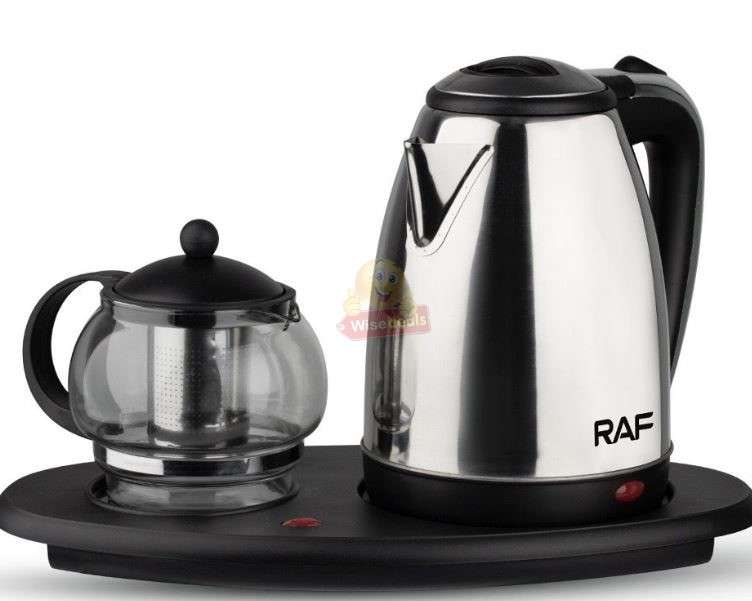 2 Piece RAF Cordless Kettle and Tea Pot with Electric Tray