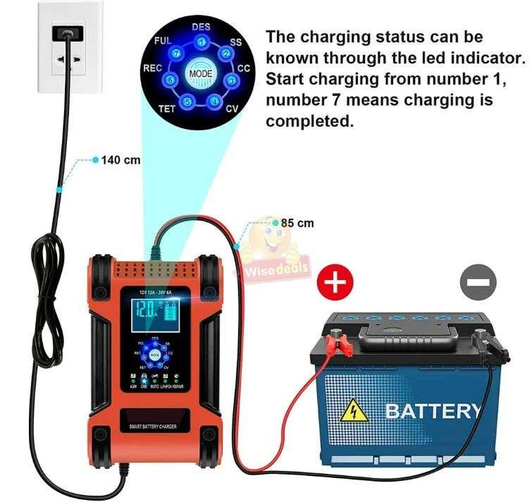 7 Stage Automatic Repair Battery Charger 24V 5A, 12V 10A For Most Battery Types