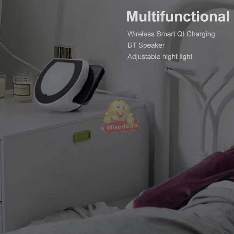 Bluetooth 3D Speaker and Wireless Charger with Adjustable Night Light