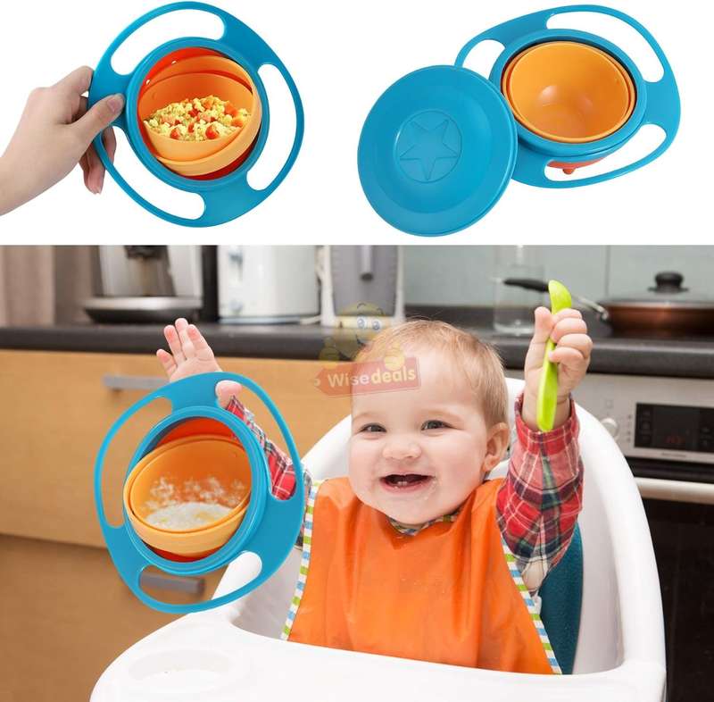 Non-spill Feeding 360° Rotating Gyro Bowl