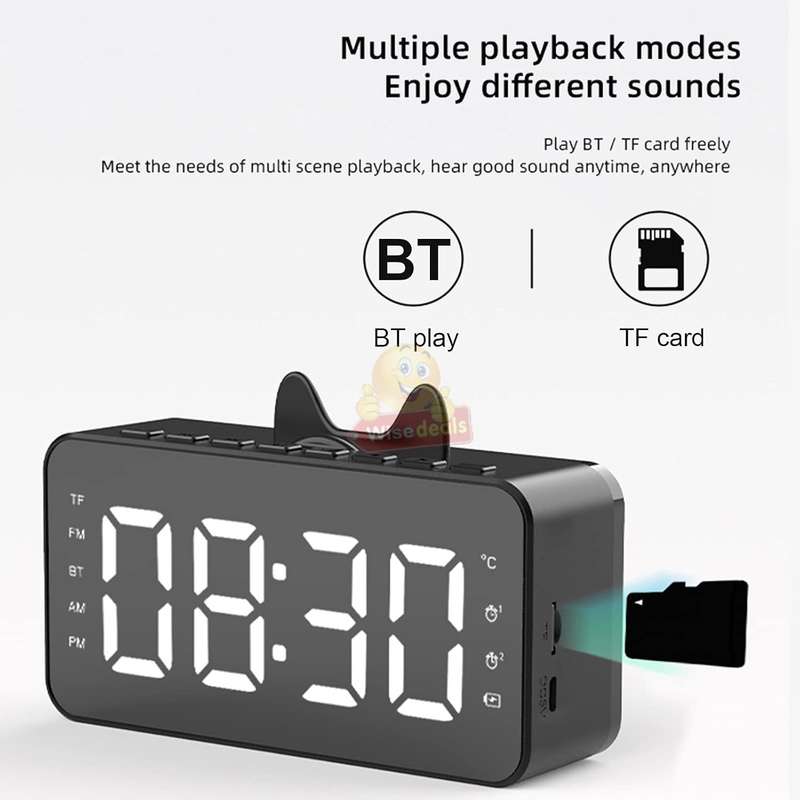 Bluetooth Speaker LCD Alarm Clock in Pink or White