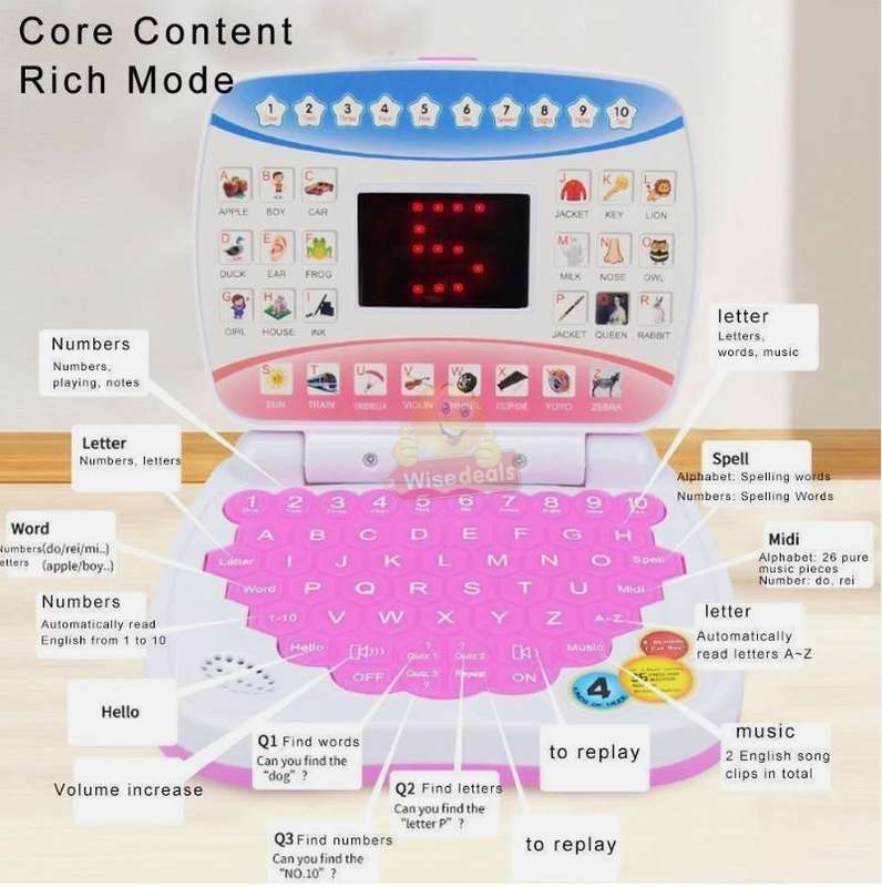 Childrens Educational Study Game Computer in Blue and Pink