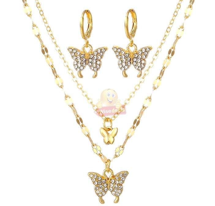 3-in-1 Butterfly Pendant Necklace and Earring Set in Gift Box