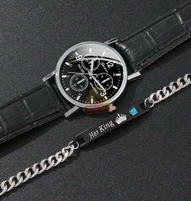 Geneva Mens Quartz Watch and Bracelet Set in Gift Box