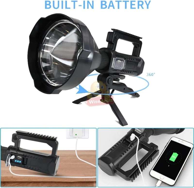 Super Far Distance Large LED Search and Flash Light and Tripod, USB Interface, Mobile Power Bank