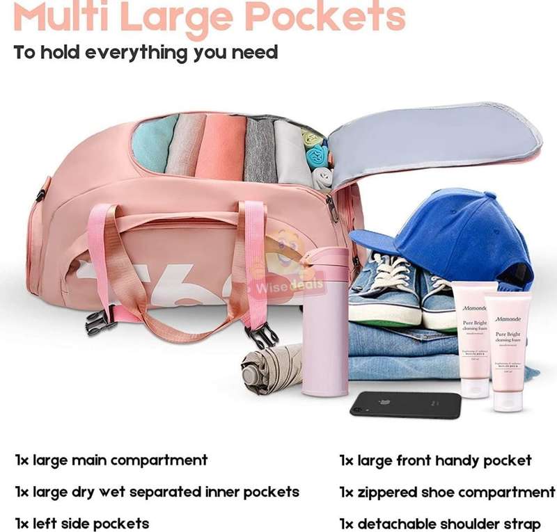 Lightweight Gym Bag with Shoulder Strap in Pink Only