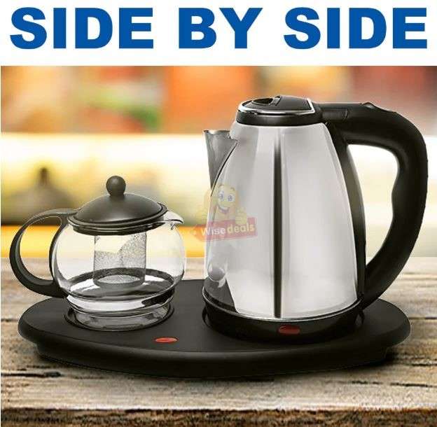 2 Piece RAF Cordless Kettle and Tea Pot with Electric Tray