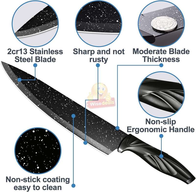 6 Piece Carbon Stainless Steel Knife Set, Perfect for slicing, Chopping, Carving... START R1 ONLY