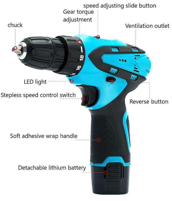Cordless Rechargeable Drill Kit Set with 2 X 18V Lithium Batteries and Accessories - START R1 ONLY