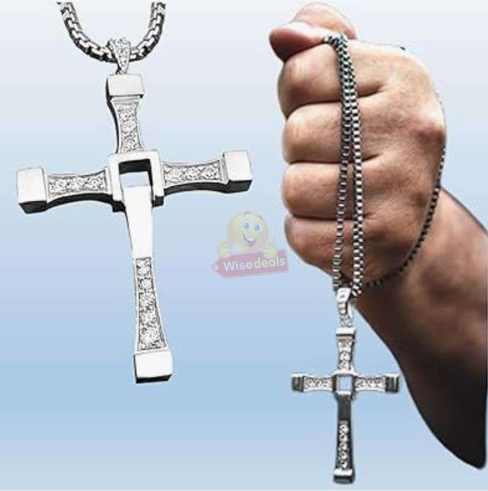 Rhinestone classic silver or gold cross pendant necklace