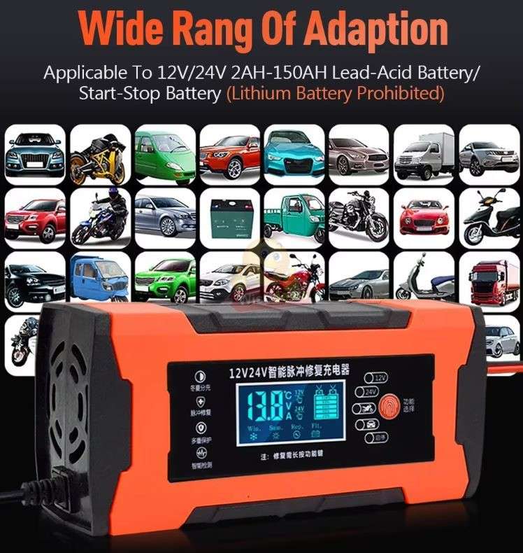 12V 10A -24V 5A Intelligent Pulse Repair LCD Display Battery Charger